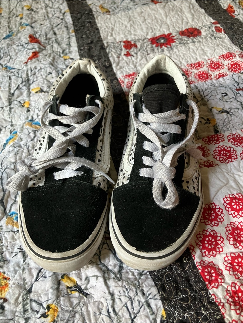 Vans Black and White Patterned Low-Top Sneakers